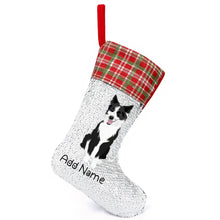 Load image into Gallery viewer, Personalized Border Collie Shiny Sequin Christmas Stocking-Christmas Ornament-Border Collie, Christmas, Home Decor, Personalized-Sequinned Christmas Stocking-Sequinned Silver White-One Size-2