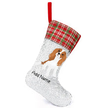 Load image into Gallery viewer, Personalized Cavalier King Charles Spaniel Shiny Sequin Christmas Stocking-Christmas Ornament-Cavalier King Charles Spaniel, Christmas, Home Decor, Personalized-Sequinned Christmas Stocking-Sequinned Silver White-One Size-2