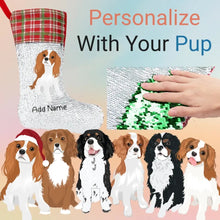 Load image into Gallery viewer, Personalized Cavalier King Charles Spaniel Shiny Sequin Christmas Stocking-Christmas Ornament-Cavalier King Charles Spaniel, Christmas, Home Decor, Personalized-Sequinned Christmas Stocking-Sequinned Silver White-One Size-1