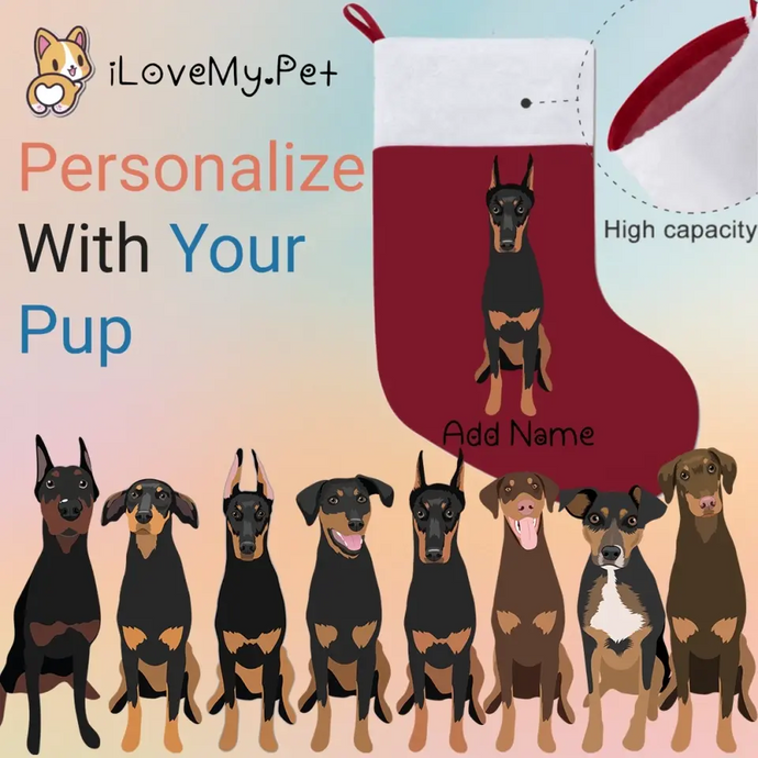 Personalized Doberman Large Christmas Stocking-Christmas Ornament-Christmas, Doberman, Home Decor, Personalized-Large Christmas Stocking-Christmas Red-One Size-1