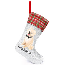 Load image into Gallery viewer, Personalized Pomeranian Shiny Sequin Christmas Stocking-Christmas Ornament-Christmas, Home Decor, Personalized, Pomeranian-Sequinned Christmas Stocking-Sequinned Silver White-One Size-2