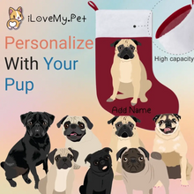 Load image into Gallery viewer, Personalized Pug Large Christmas Stocking-Christmas Ornament-Christmas, Home Decor, Personalized, Pug, Pug - Black-Large Christmas Stocking-Christmas Red-One Size-1