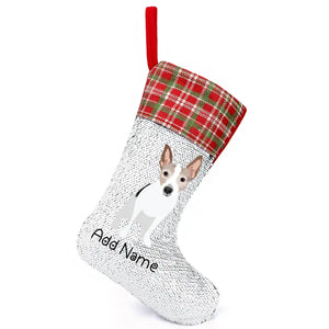 Personalized Rat Terrier Shiny Sequin Christmas Stocking-Christmas Ornament-Christmas, Home Decor, Personalized, Rat Terrier-Sequinned Christmas Stocking-Sequinned Silver White-One Size-2
