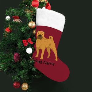 Personalized Shar Pei Large Christmas Stocking-Christmas Ornament-Christmas, Home Decor, Personalized, Shar Pei-Large Christmas Stocking-Christmas Red-One Size-2