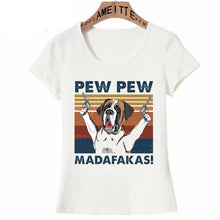 Load image into Gallery viewer, Image of a hilarious pew pew saint bernard t-shirt