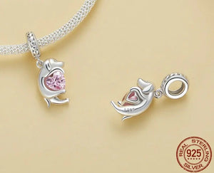 Pink Heart Labrador Silver Charm Pendant-EFC799-2