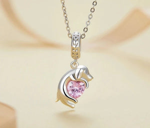 Pink Heart Labrador Silver Charm Pendant-EFC799-7