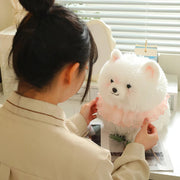 Pink Ruffle Collar White Pomeranian Stuffed Animal Plush Toy-Stuffed Animals-Pomeranian, Stuffed Animal-15