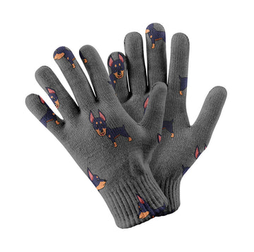 Playful Doberman Pinscher Pattern Touch Screen Gloves-Accessories-Accessories, Doberman, Dog Dad Gifts, Dog Mom Gifts, Gloves-Gray-3