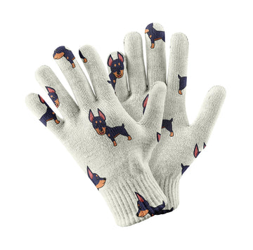 Playful Doberman Pinscher Pattern Touch Screen Gloves-Accessories-Accessories, Doberman, Dog Dad Gifts, Dog Mom Gifts, Gloves-White-1