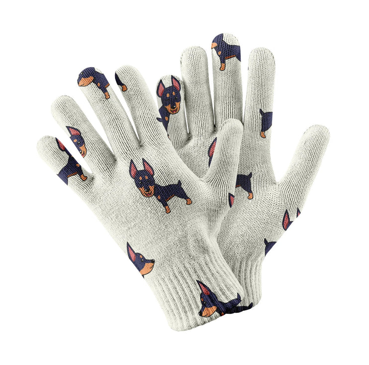 Playful Doberman Pinscher Pattern Touch Screen Gloves-Accessories-Accessories, Doberman, Dog Dad Gifts, Dog Mom Gifts, Gloves-White-1