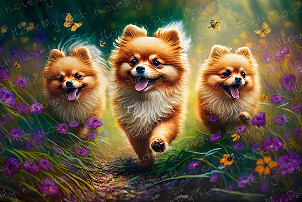 Pomeranian Parade Wall Art Poster-Art-Dog Art, Home Decor, Pomeranian, Poster-Light Canvas-Tiny - 8x10