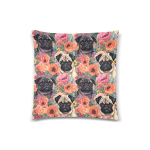 Pugs in Summer Bloom Throw Pillow Cover-Cushion Cover-Home Decor, Pillows, Pug, Pug - Black-White3-ONESIZE-2