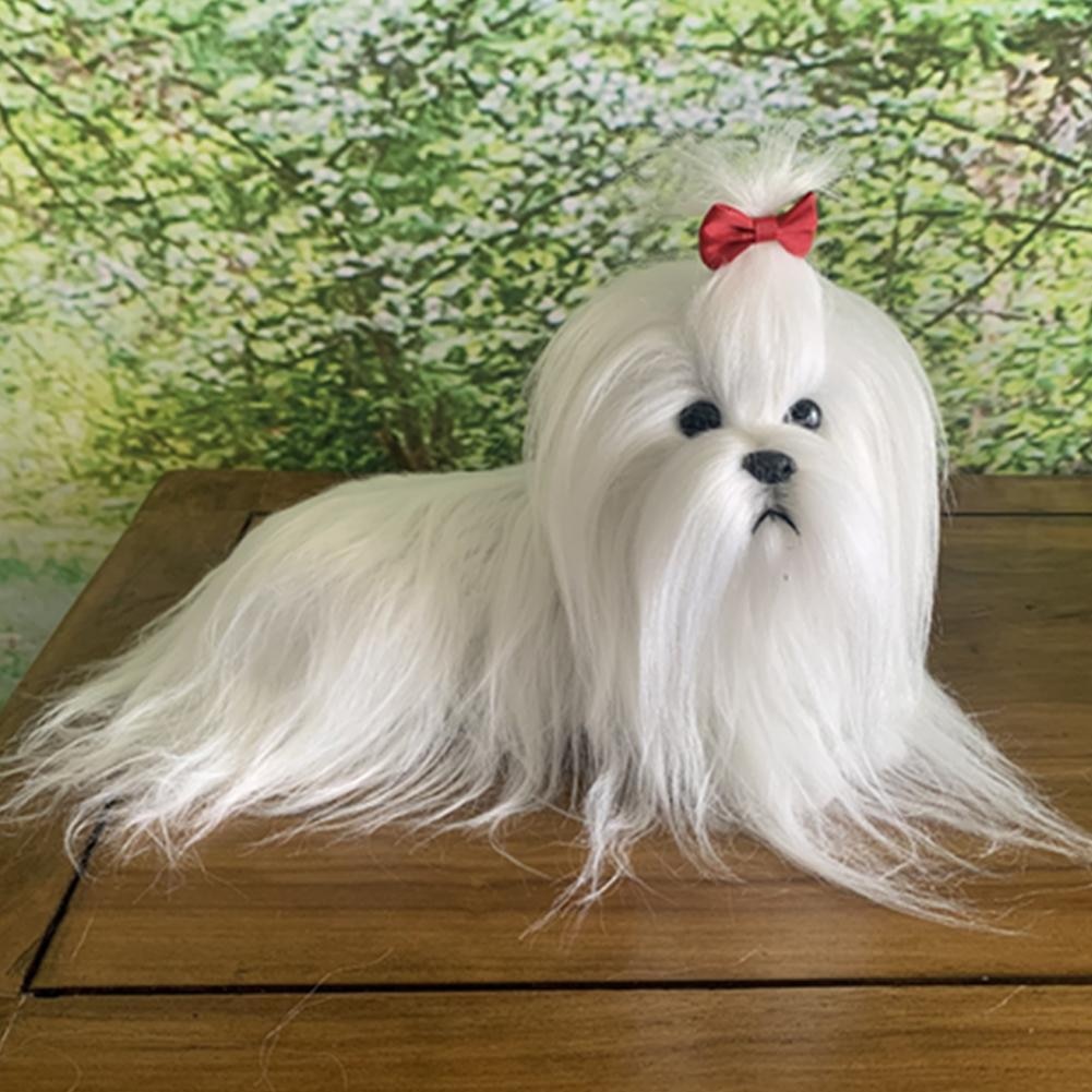Realistic Lifelike Long-Haired Maltese Stuffed Animal Plush Toys