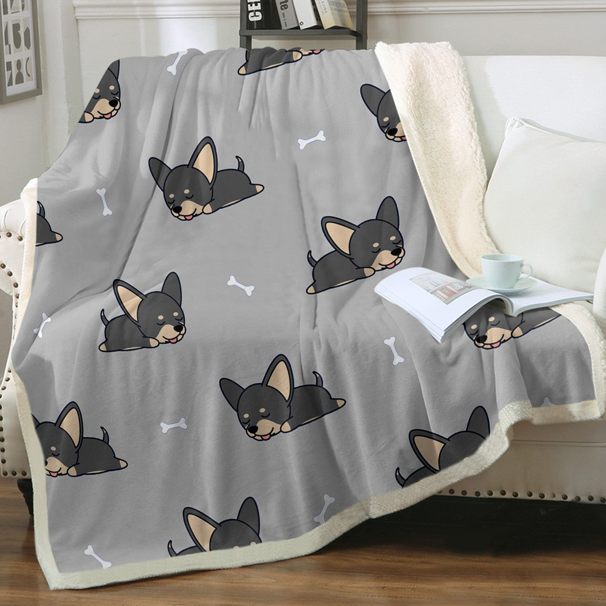 Sleeping Black and Tan Chihuahua Soft Warm Fleece Blanket 4 Colors