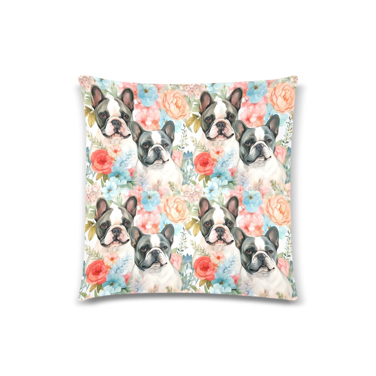 Springtime Pied French Bulldogs Throw Pillow Covers