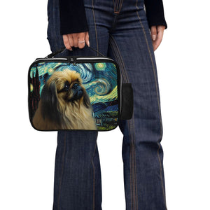 Starry Night Dreamer Pekingese Lunch Bag-Accessories-Bags, Dog Dad Gifts, Dog Mom Gifts, Lunch Bags, Pekingese-Black-ONE SIZE-2