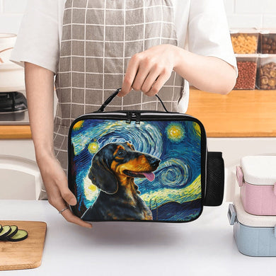 Starry Night Serenade Dachshund Lunch Bag-Accessories-Bags, Dachshund, Dog Dad Gifts, Dog Mom Gifts, Lunch Bags-Black-1