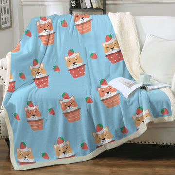 Strawberry Tart Shiba Soft Warm Fleece Blanket - 4 Colors-Blanket-Blankets, Home Decor, Shiba Inu-Sky Blue-Small-1