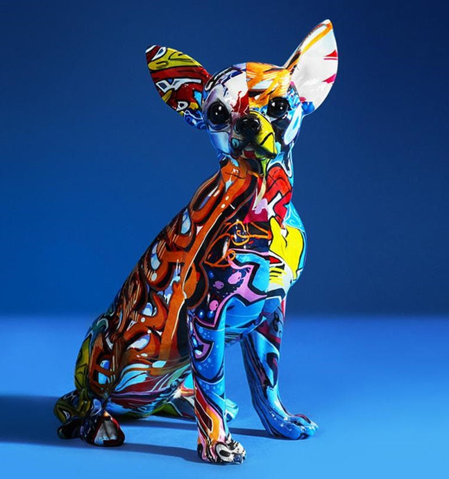 Image of a stunning multicolor Chihuahua statue in the shape of Chihuahua