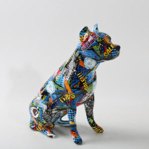 Stunning Staffordshire Bull Terrier Design Multicolor Resin Statues-Home Decor-Dogs, Home Decor, Staffordshire Bull Terrier, Statue-Blue-Cropped Ears-9