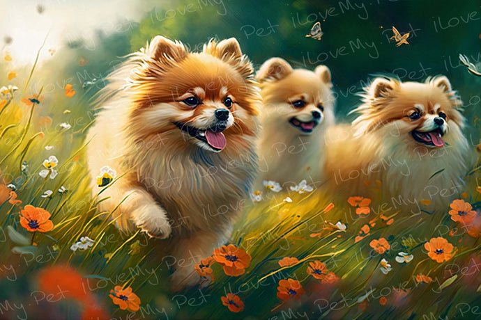 Sun-Dappled Forest Pomeranians Wall Art Poster-Art-Dog Art, Home Decor, Pomeranian, Poster-Light Canvas-Tiny - 8x10
