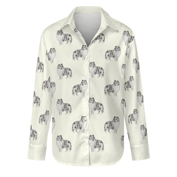 Watercolor Bi Blue Shelties Women's Shirt-Apparel-Apparel, Dog Mom Gifts, Rough Collie, Shirt-S-Ivory White-15