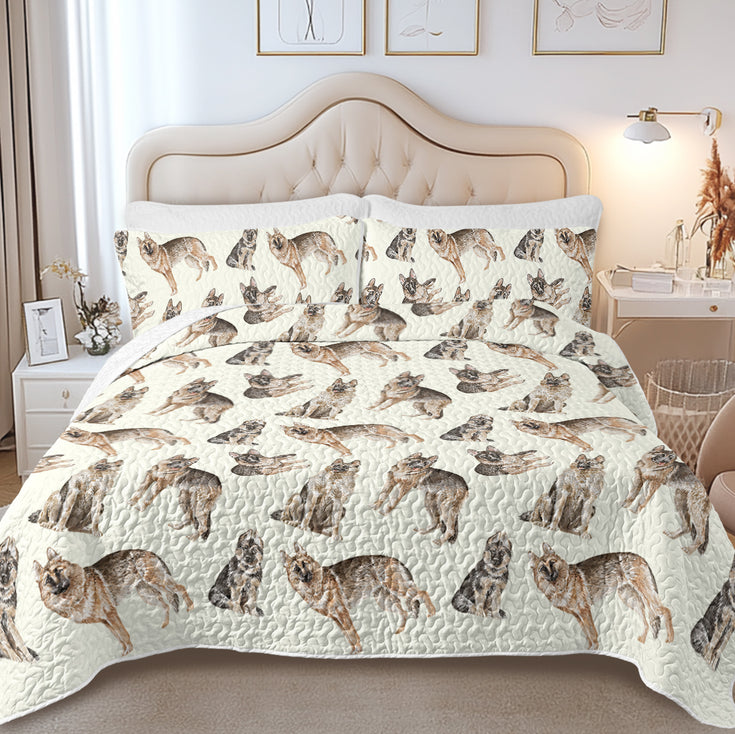 Watercolor Celebration German Shepherds Quilted Bedding Set-Bedding-Bedding,Blankets,Christmas,Home Decor-6