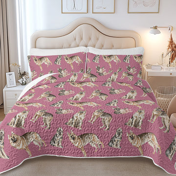 Watercolor Celebration German Shepherds Quilted Bedding Set-Bedding-Bedding,Blankets,Christmas,Home Decor-8