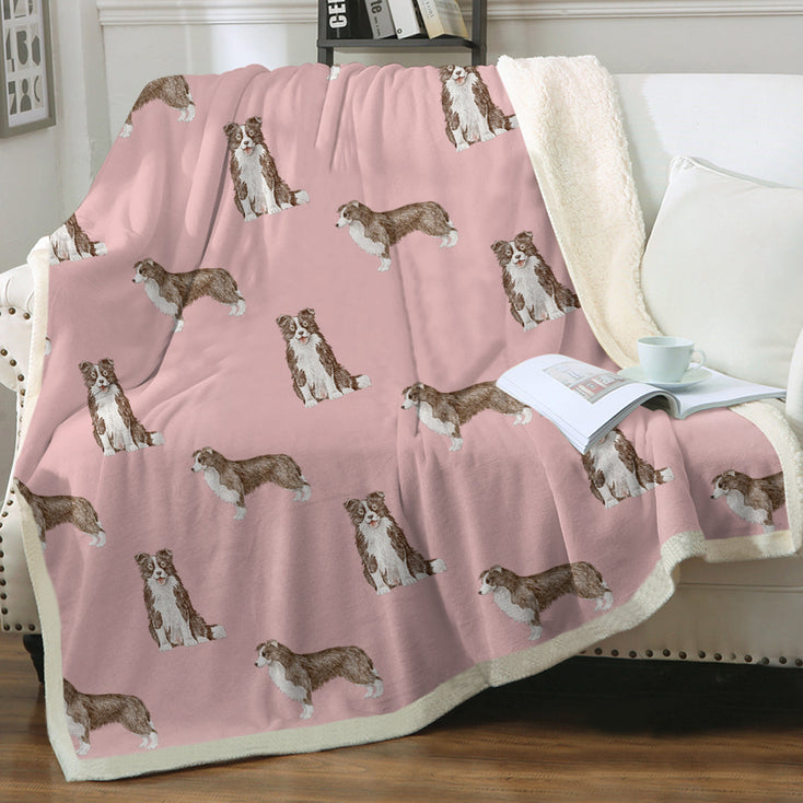 Watercolor Chocolate Red Border Collies Fleece Blanket - 8 Colors-Blanket-Bedding, Blankets, Border Collie, Home Decor-4