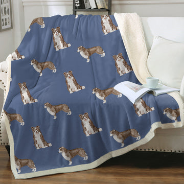 Watercolor Chocolate Red Border Collies Fleece Blanket - 8 Colors-Blanket-Bedding, Blankets, Border Collie, Home Decor-Cornflower Blue-Single-15