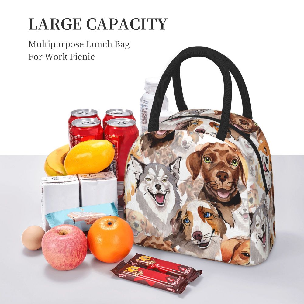 Watercolor Dogs Insulated Lunch Bag with Exterior Pocket