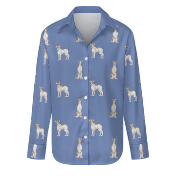 Watercolor Elegance Brindle Whippets Women's Shirt-Apparel-Apparel, Dog Mom Gifts, Greyhound, Shirt, Whippet-Slate Blue-S-26