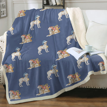 Watercolor Fawn Red White Greyhounds Whippets Christmas Sherpa Fleece Blankets-Blanket-Bedding, Blankets, Christmas, Greyhound, Home Decor, Whippet-Cornflower Blue-Single-18