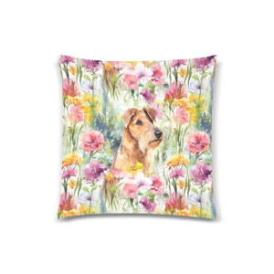 Watercolor Garden Airedale Terrier Throw Pillow Cover-White3-ONESIZE-2