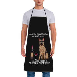 image of a man wearing a black sheltie dad apron in white background