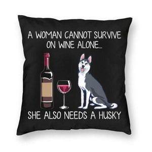 Wine and Siberian Husky Mom Love Cushion Cover-Home Decor-Cushion Cover, Dogs, Home Decor, Siberian Husky-3