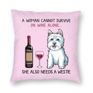 Wine and West Highland Terrier Mom Love Cushion Cover-Home Decor-Cushion Cover, Dogs, Home Decor, West Highland Terrier-2