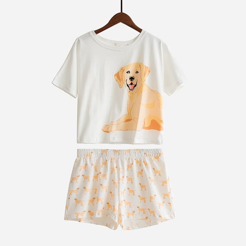 Yellow Labrador Mom Crop Top and Shorts Sleeping Set