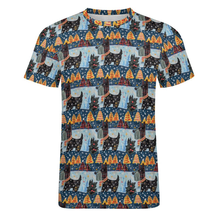 Yuletide Christmas Scottish Terrier Men's Cotton T-Shirt-Apparel-Apparel, Christmas, Dog Dad Gifts, Scottish Terrier, Shirt, T Shirt-3