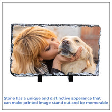 Load image into Gallery viewer, Image of a personalized dog gift accessory made of stone with a photo example - square dimension - front view