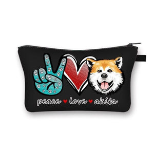 Peace, Love and Akita Inus Multipurpose Pouches-Accessories-Accessories, Akita, Bags, Dogs-Akita Inu - Black Background-3