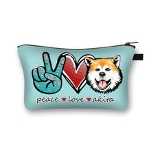 Load image into Gallery viewer, Peace, Love and Akita Inus Multipurpose Pouches-Accessories-Accessories, Akita, Bags, Dogs-Akita Inu - Light Blue Background-6