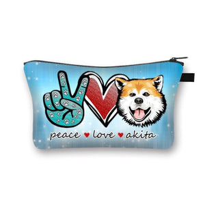 Peace, Love and Akita Inus Multipurpose Pouches-Accessories-Accessories, Akita, Bags, Dogs-Akita Inu - Light Blue Background with Sparkles-5