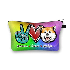 Peace, Love and Akita Inus Multipurpose Pouches-Accessories-Accessories, Akita, Bags, Dogs-Akita Inu - Multicolor Background-2