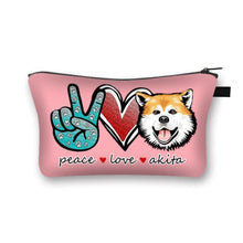 Load image into Gallery viewer, Peace, Love and Akita Inus Multipurpose Pouches-Accessories-Accessories, Akita, Bags, Dogs-Akita Inu - Pink Background-7