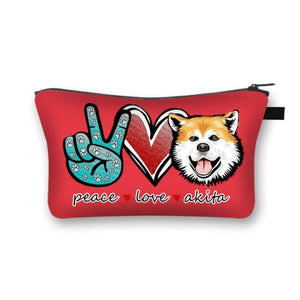 Peace, Love and Akita Inus Multipurpose Pouches-Accessories-Accessories, Akita, Bags, Dogs-Akita Inu - Red Background-8
