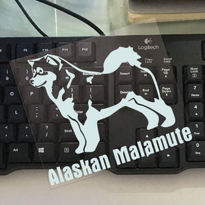 Image of an alaskan malamute car sticker in the color silver