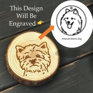 Image of an engraved American Eskimo Dog coaster made of wood