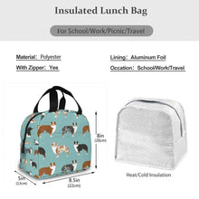Load image into Gallery viewer, Size image of an Australian Shepherd lunch bag with Exterior Pocket